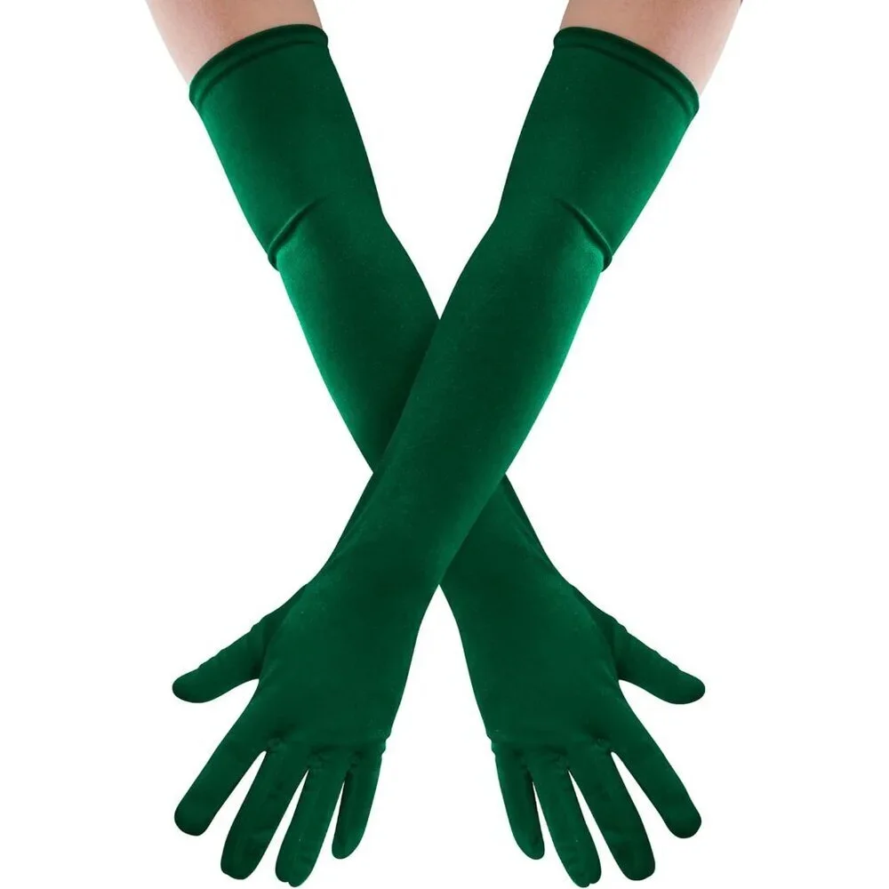 Women's Green Velvet Long Gloves Elbow Length Costume Flapper Evening Banquet